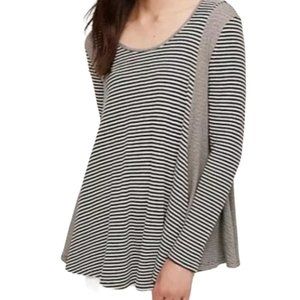 Anthropologie Eri + Ali Macie Striped Swing Tunic Top Brown & White Small